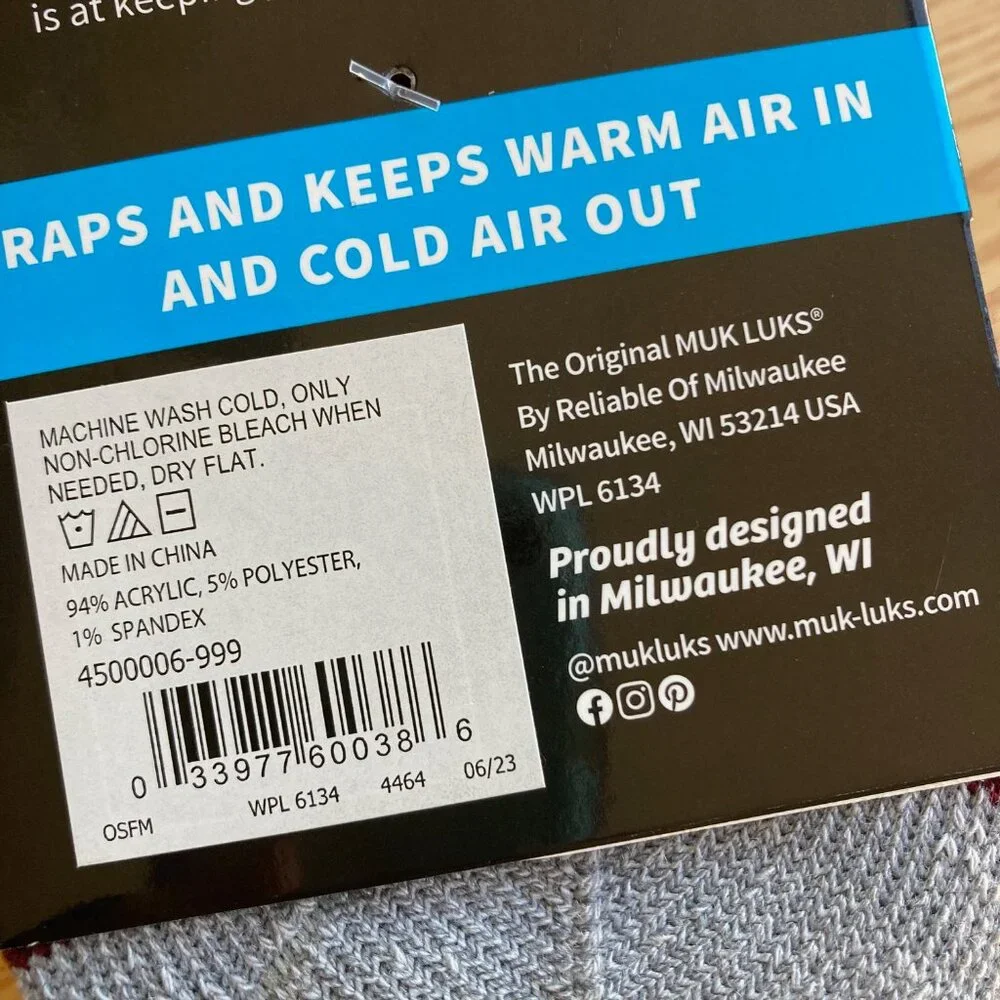 MUK LUKS 2 Pairs Heat Retainers Thermal Hiking Socks 2.4 TOG Men's Size 9-12 NWT